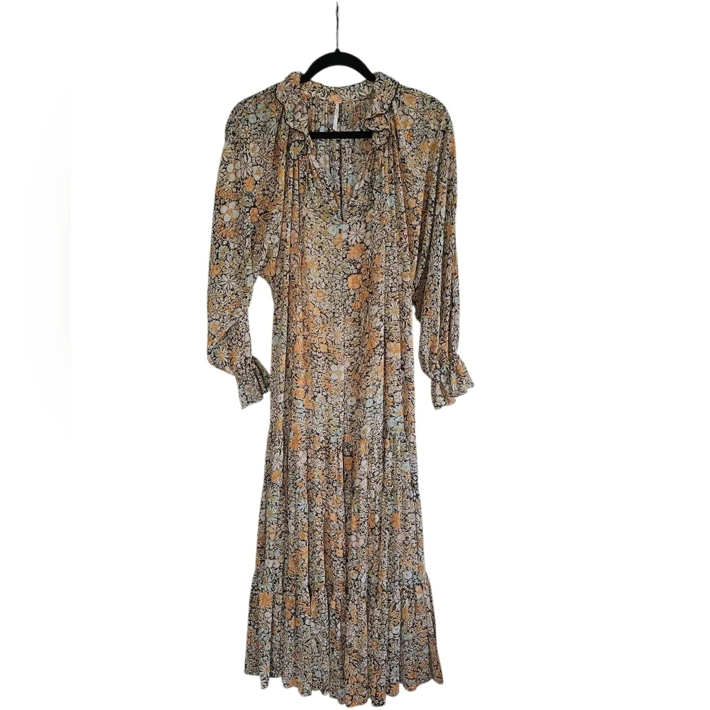 Free People Floral Long Sleeve Dress in Yellow and Black - Picture 2 of 10